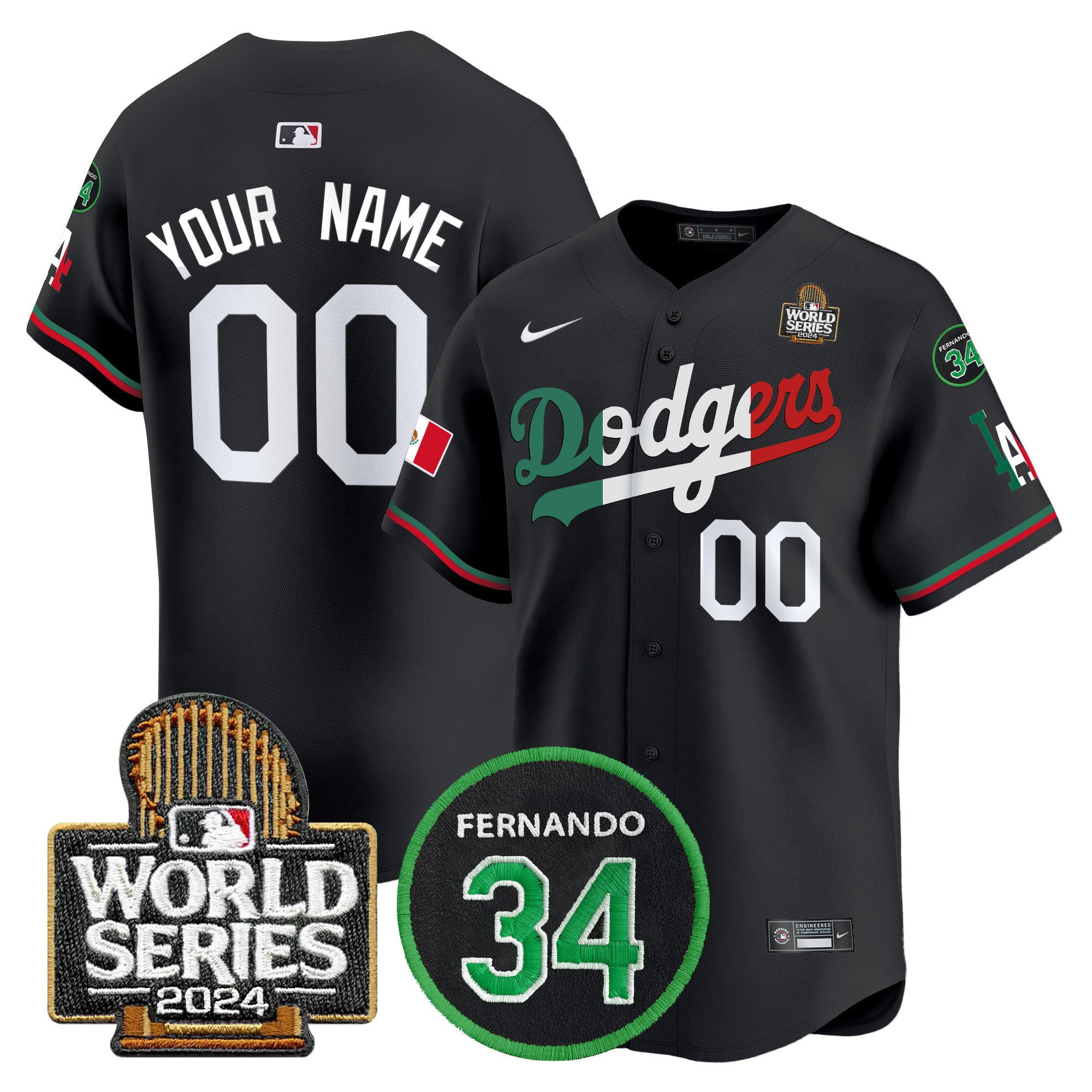 Dodgers Mexico Fernando Memorial & 2024 World Series Patch Vapor Premier Limited Custom Jersey V3 - All Stitched